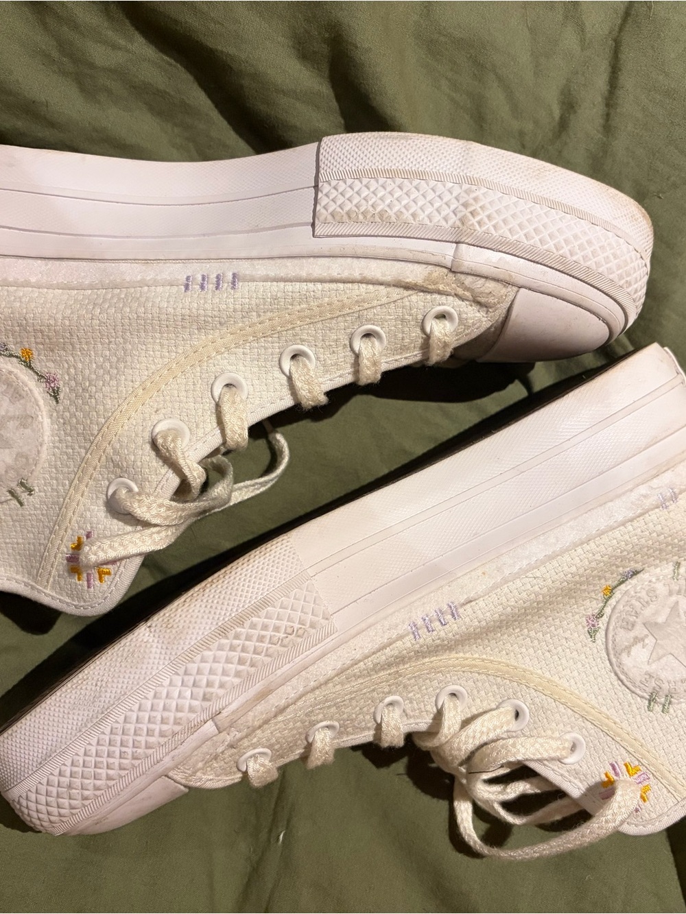 Converse White High-Top Platform Canvas Sneakers with Small Floral Accents